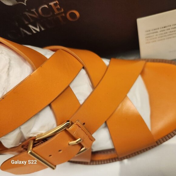 Vince Camuto Leather "Penina" Apricot Crush Block Heeled Sandals. 10. NIB - Picture 2 of 13